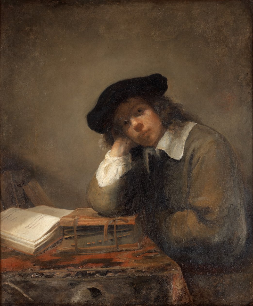 Portrett av en studerende ungdom Selvportrett. av Samuel van Hoogstraten