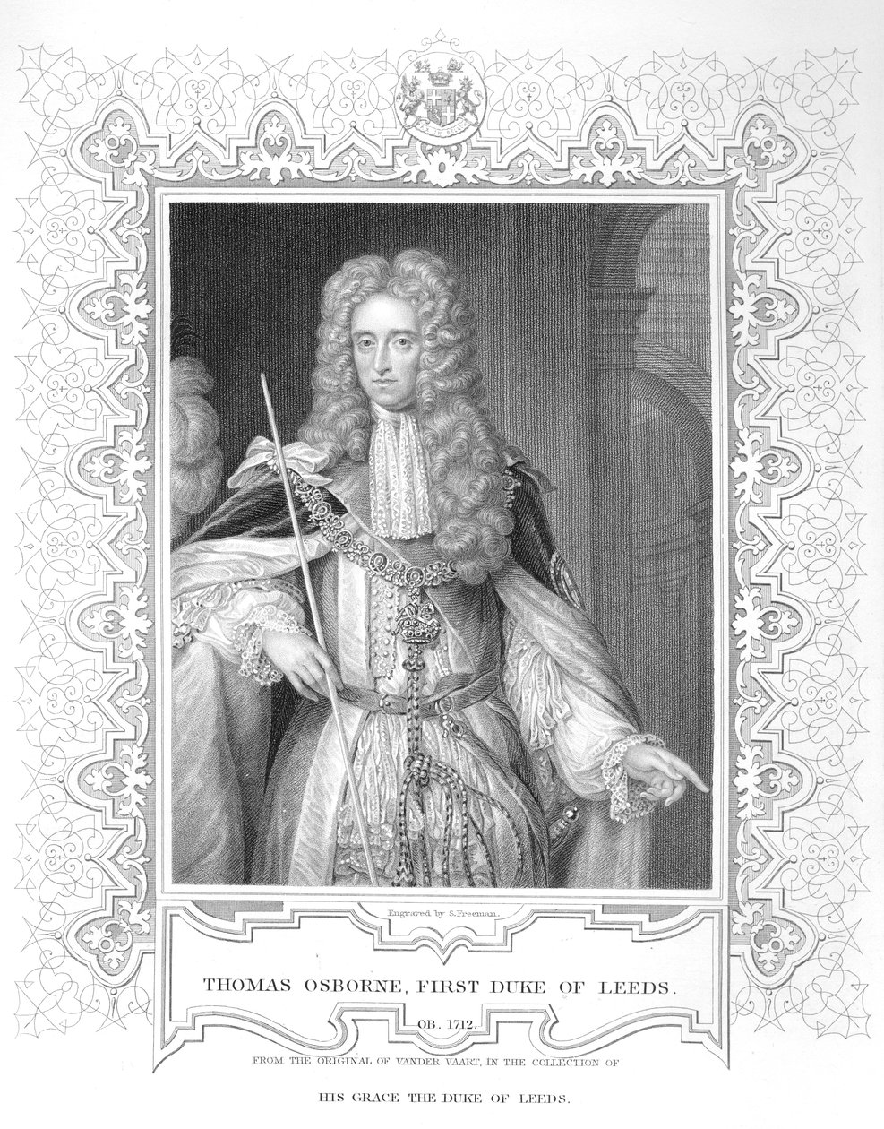 Portrett av Thomas Osborne, gravering (bw-foto) av Samuel Freeman