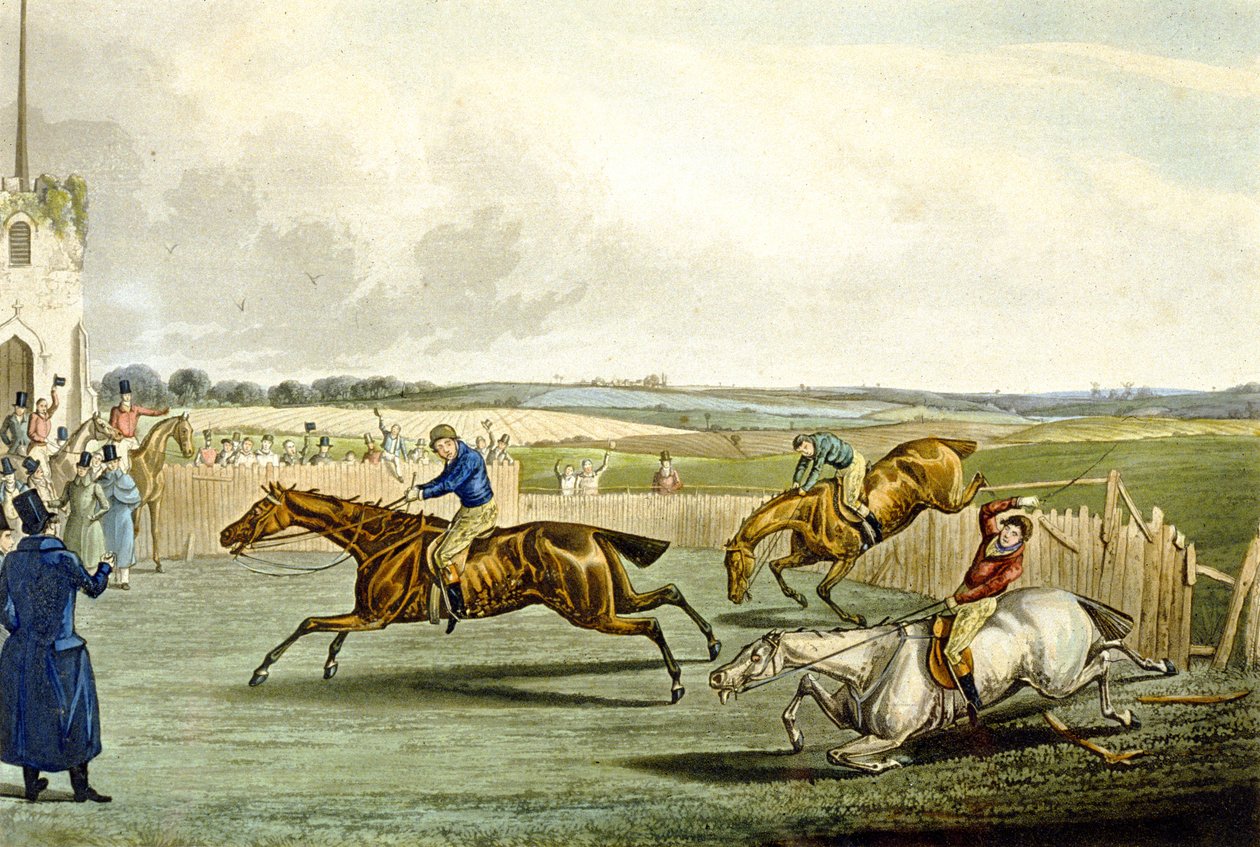 Forth Mile, fra Steeplechasing, gravert av Charles Hunt (1829-1900) (farge litho) av Samuel Henry (after) Alken
