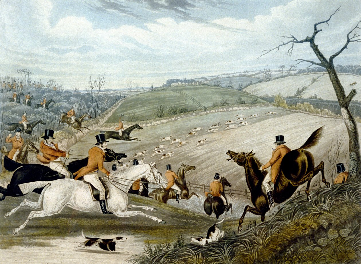 The Grand Leicestershire Fox Hunt, plate 1 av Samuel Henry (after) Alken
