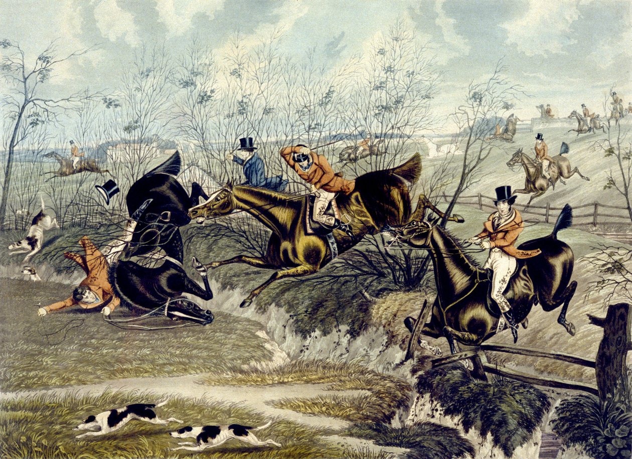 The Grand Leicestershire Fox Hunt, plate 3, gravert av Charles Hunt (farge litho) av Samuel Henry (after) Alken