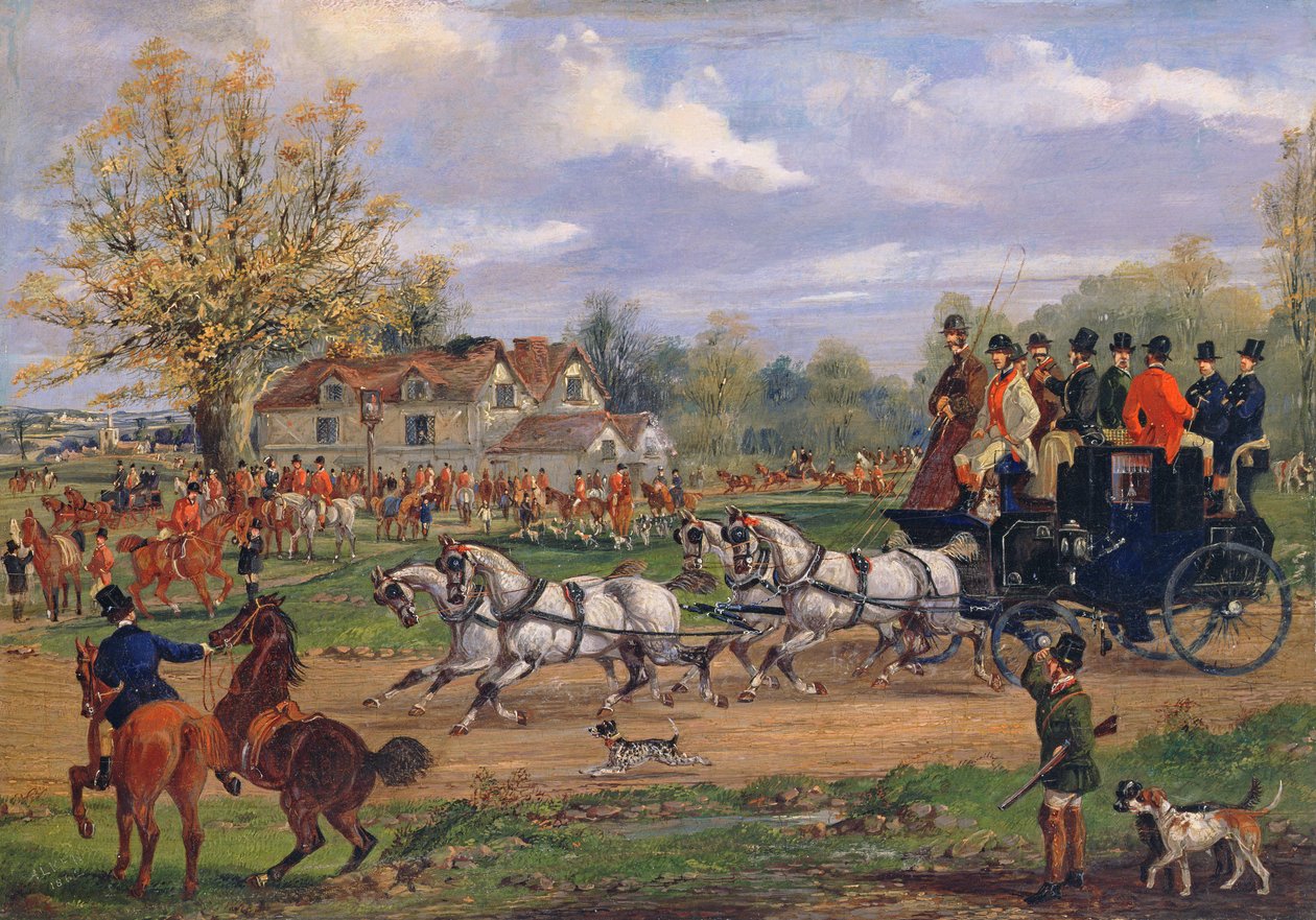Scenecoach passerte et møte utenfor et vertshus, 1862 av Samuel Henry Alken