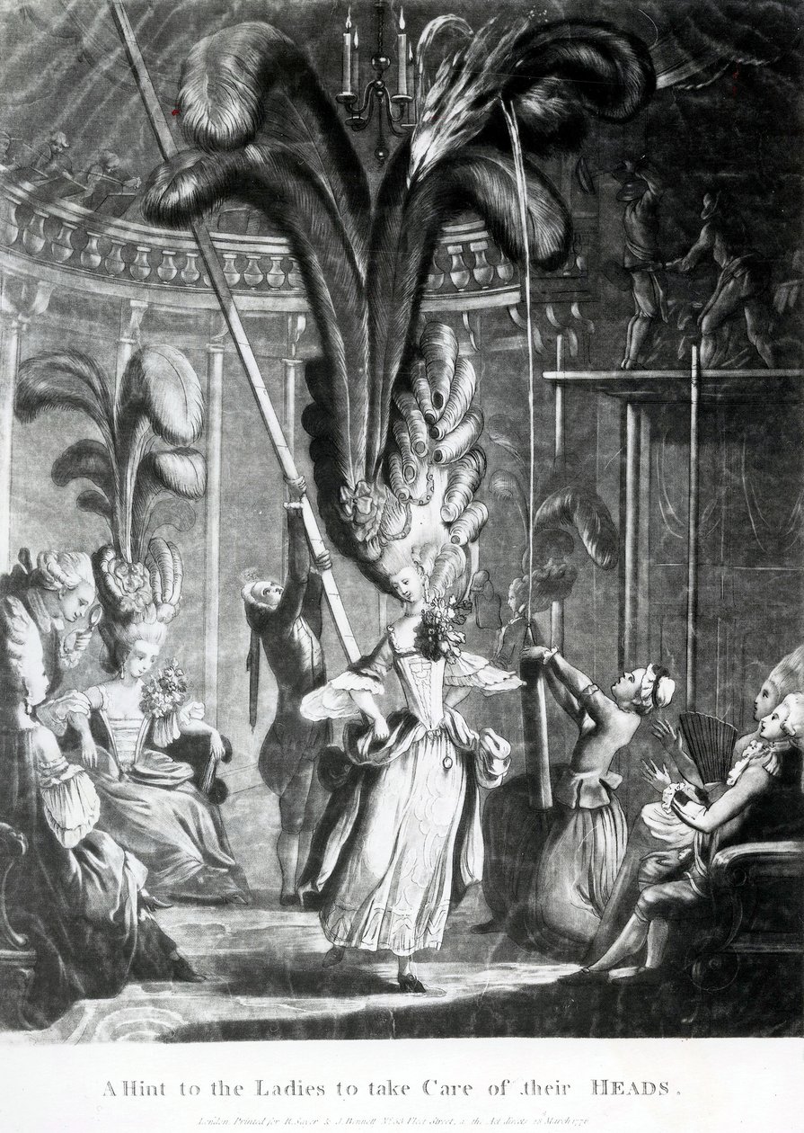 Et hint til damene om å ta vare på hodene deres, utgitt av Sayer und Bennett (1774-1786), 1776 (mezzotint) av Samuel Hieronymous Grimm