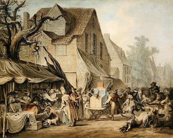 En markedsscene (penn og blekk med akvarell og blekkvasker) av Samuel Hieronymous Grimm