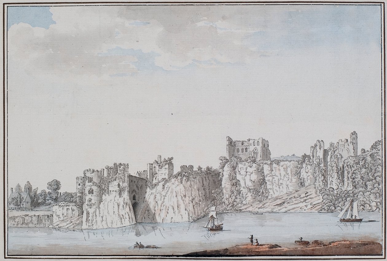 Chepstow Castle (blekk og akvarell på papir) av Samuel Hieronymous Grimm