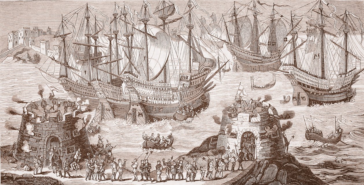 Henry VIII tar fatt på Dover, fra den store skriften utgitt av The Royal Society of Antiquities av Samuel Hieronymous Grimm