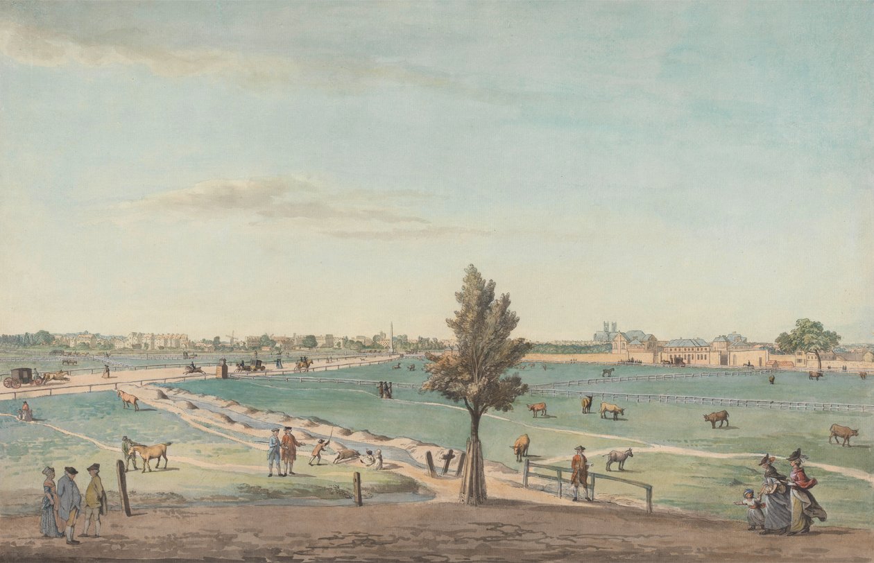 Kennington Common, 1776 (wc med penn, blekk, kroppsfarge og grafitt på papir) av Samuel Hieronymous Grimm