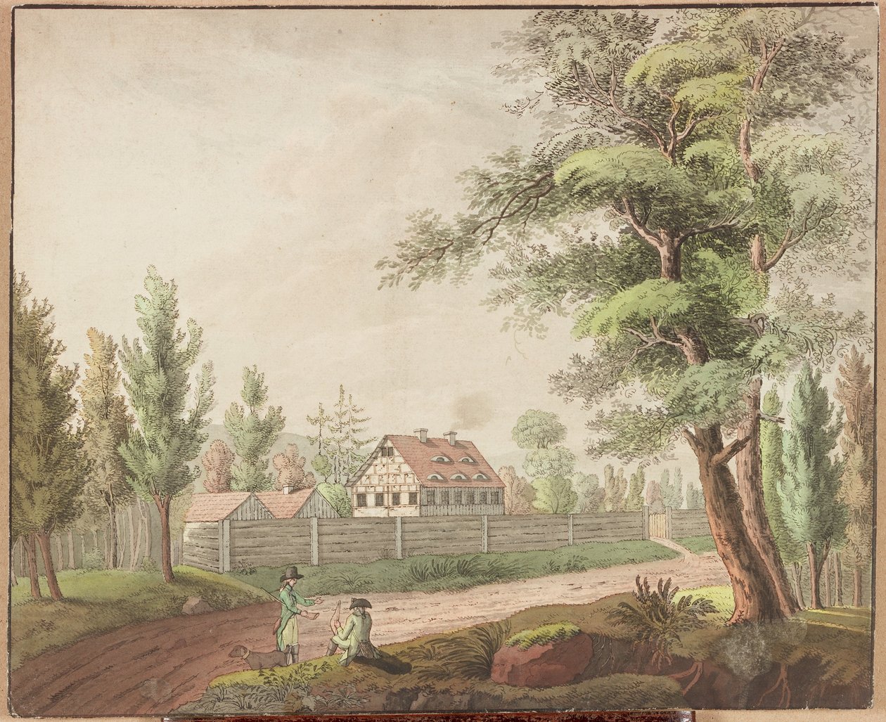 Landskap (penn og blekk og akvarell på kort) av Samuel Hieronymous Grimm