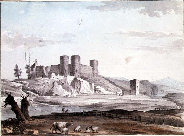 Rhuddlan Castle fra broen av Samuel Hieronymous Grimm