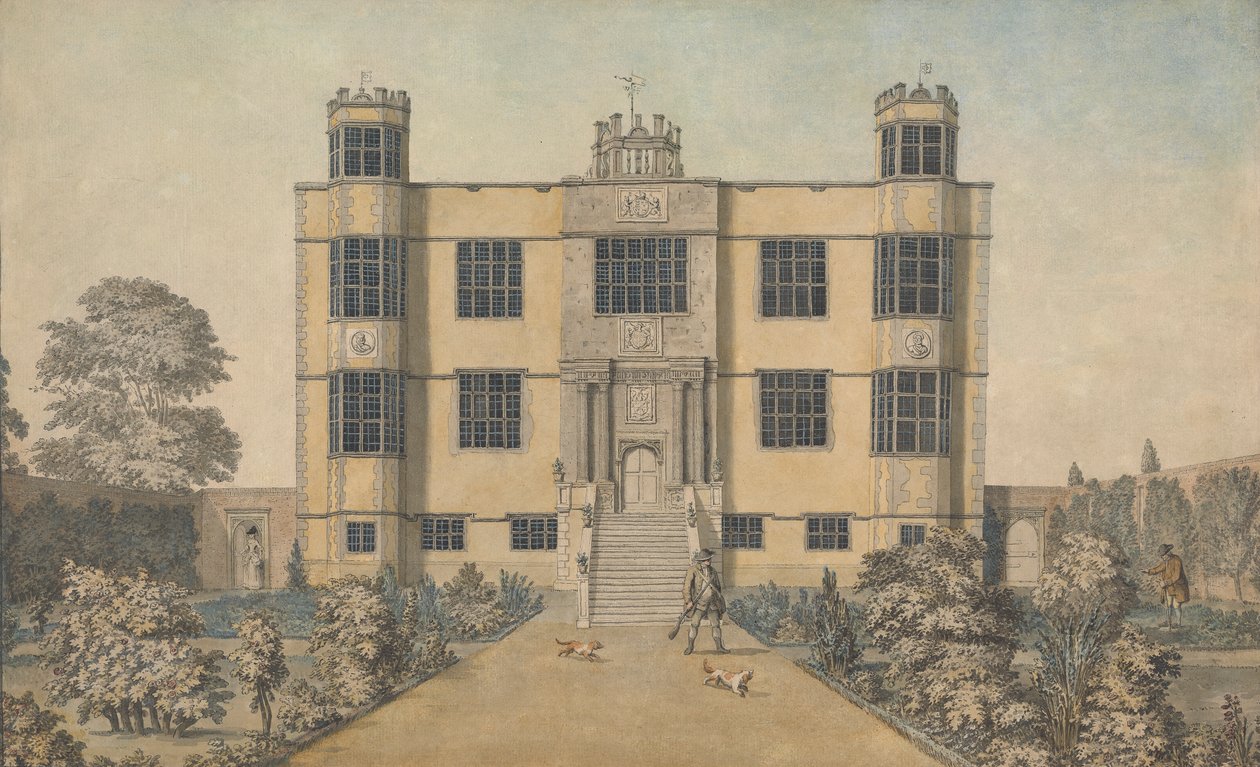 Barlborough Hall, nær Chesterfield, Derbyshire: Hallens hovedfront av Samuel Hieronymus Grimm