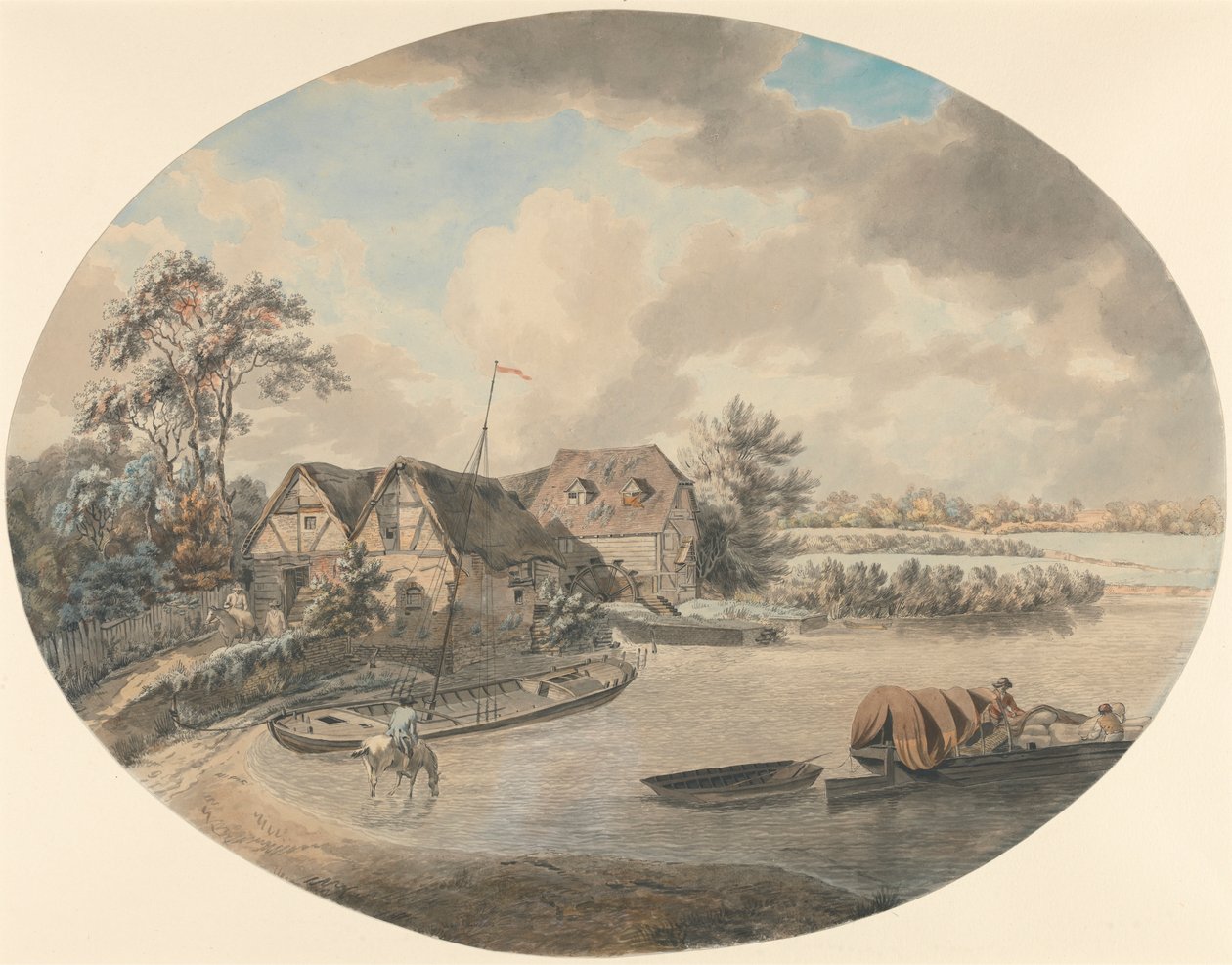 Mill on the Avon, Pershore, Worcestershire av Samuel Hieronymus Grimm