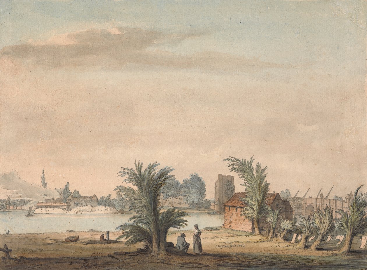 Putney kirke og bro av Samuel Hieronymus Grimm