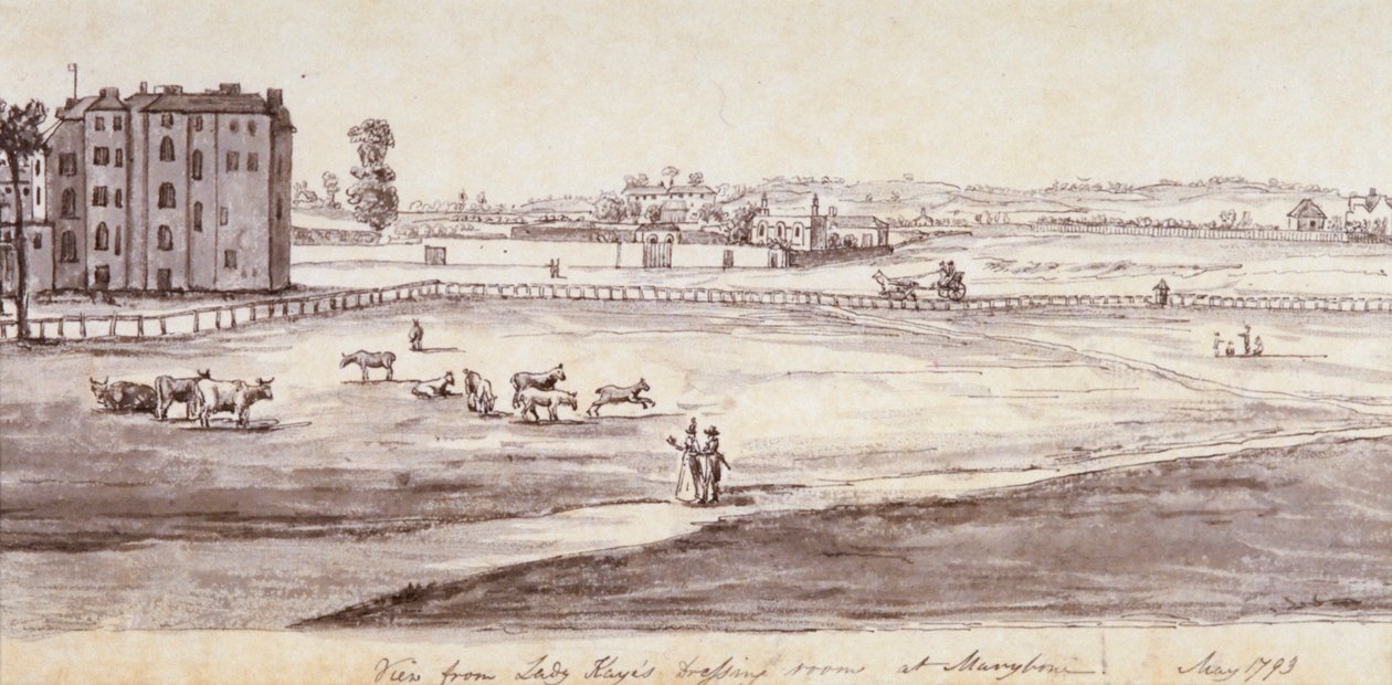 'Utsikt fra Lady Kayes omkledningsrom på Marylebone', 1793 av Samuel Hieronymus Grimm