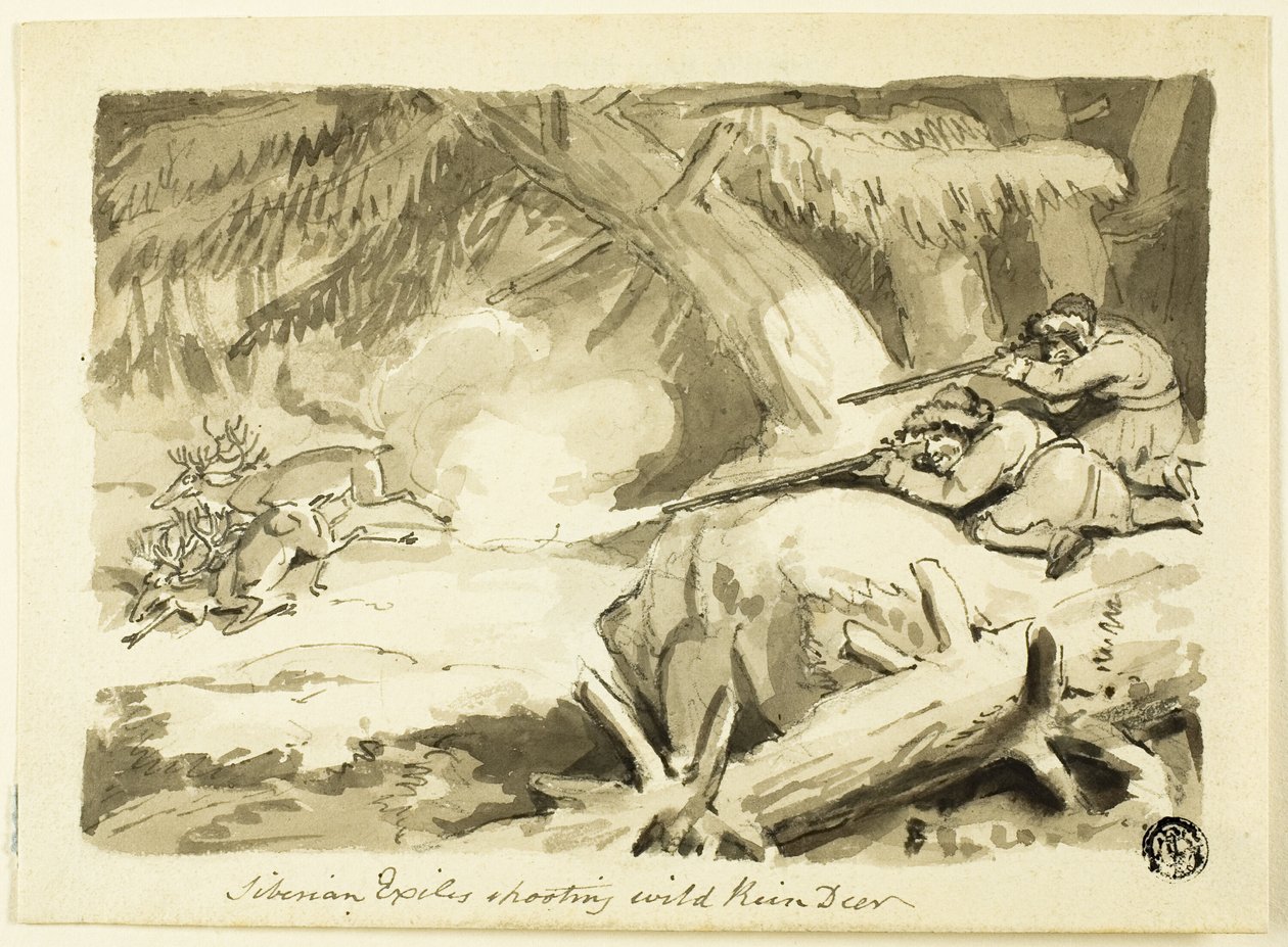 Sibirske eksil som skyter villrein (recto); Shell (verso) av Samuel Howett