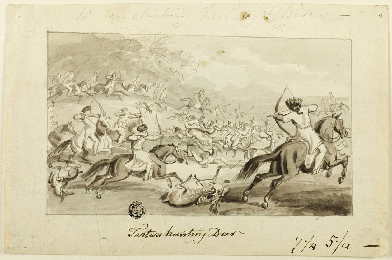 Tartarer jakt på hjort (recto); Shell (verso) av Samuel Howett