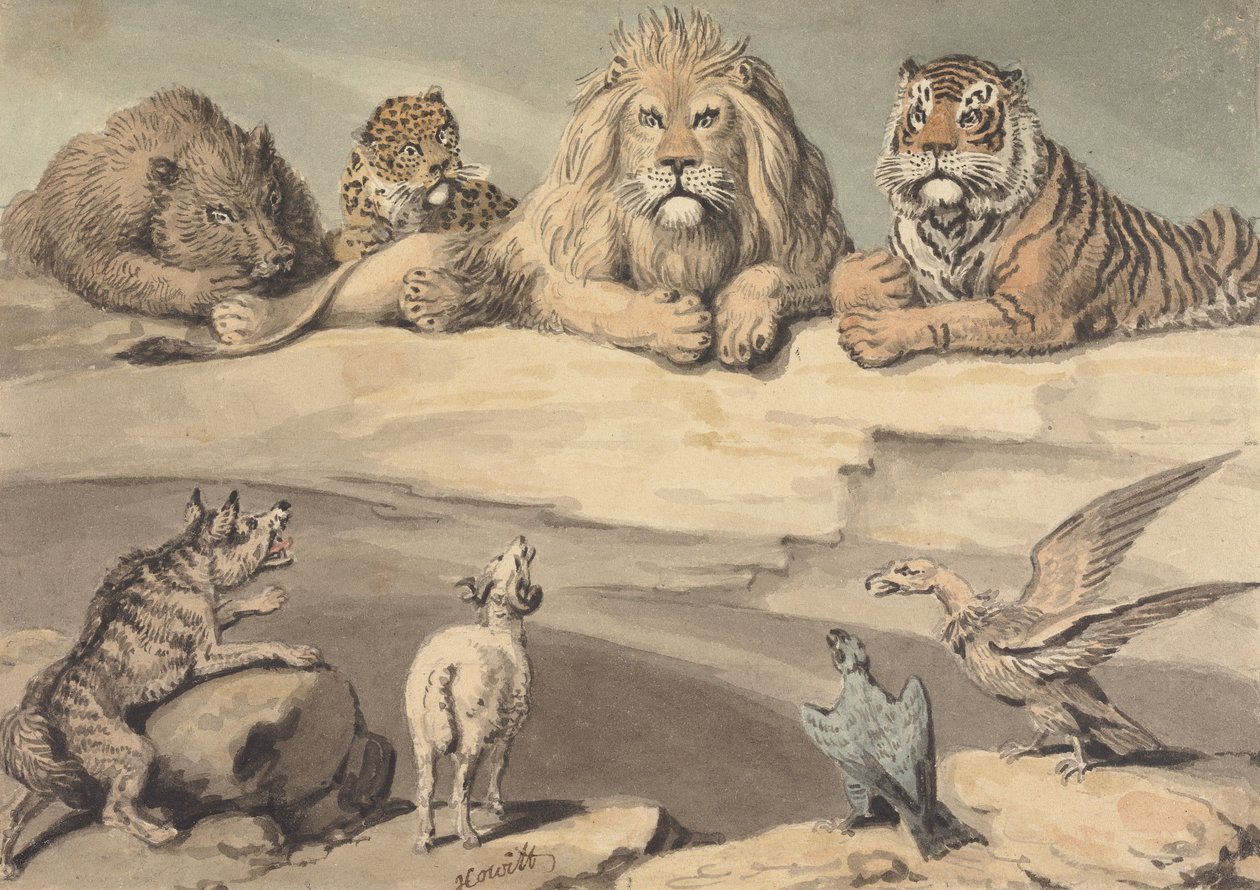 Et villsvin, en leopard, en løve, en tiger, en ulv, en vær og to ørner av Samuel Howitt