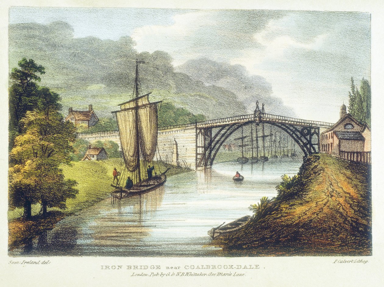 Jernbro over Severn ved Ironbridge, Coalbrookdale, England, bygget 1779 1795 av Samuel Ireland