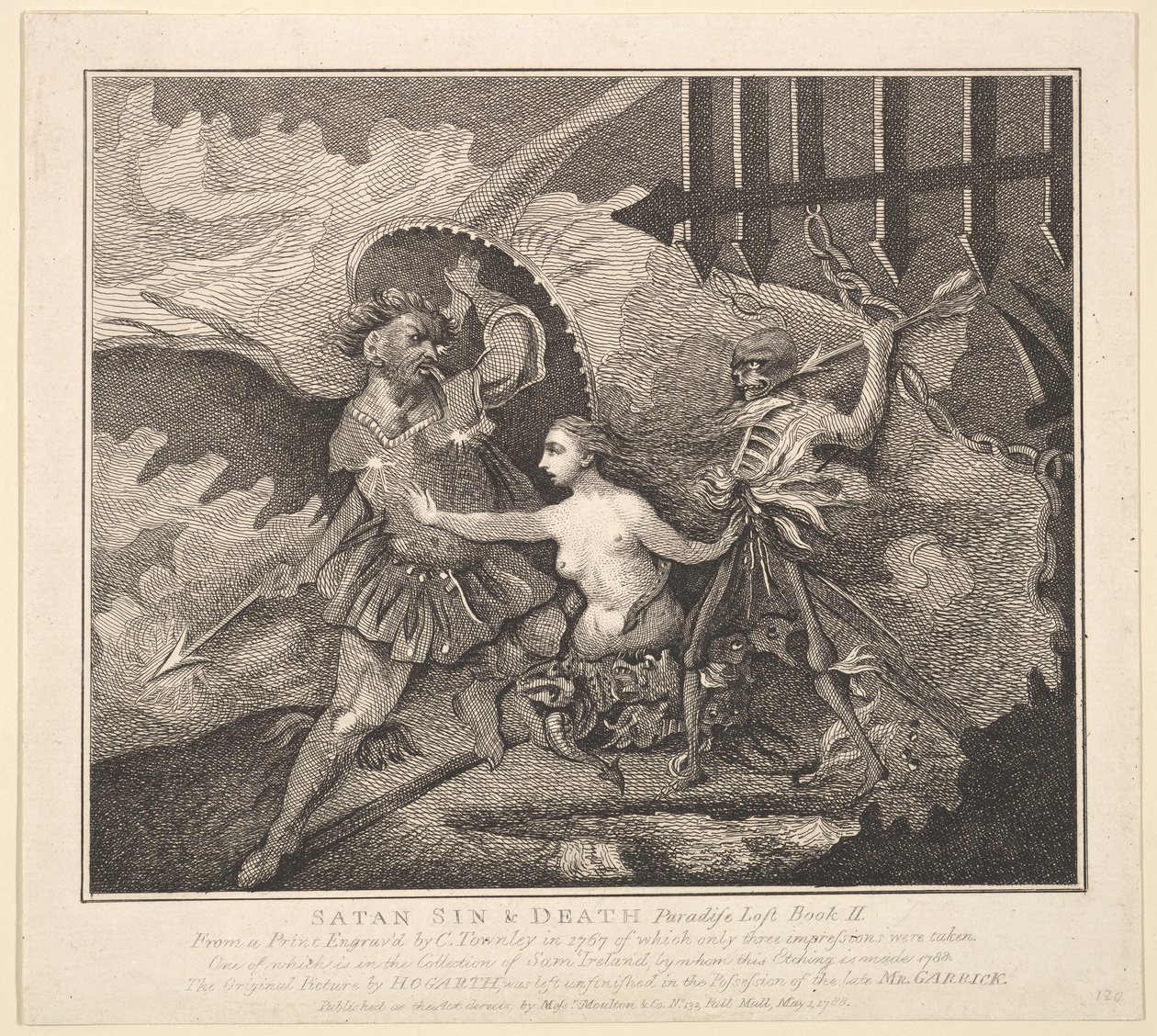 Satan, synd og død Paradise Lost, bok II, 1. mai 1788. av Samuel Ireland