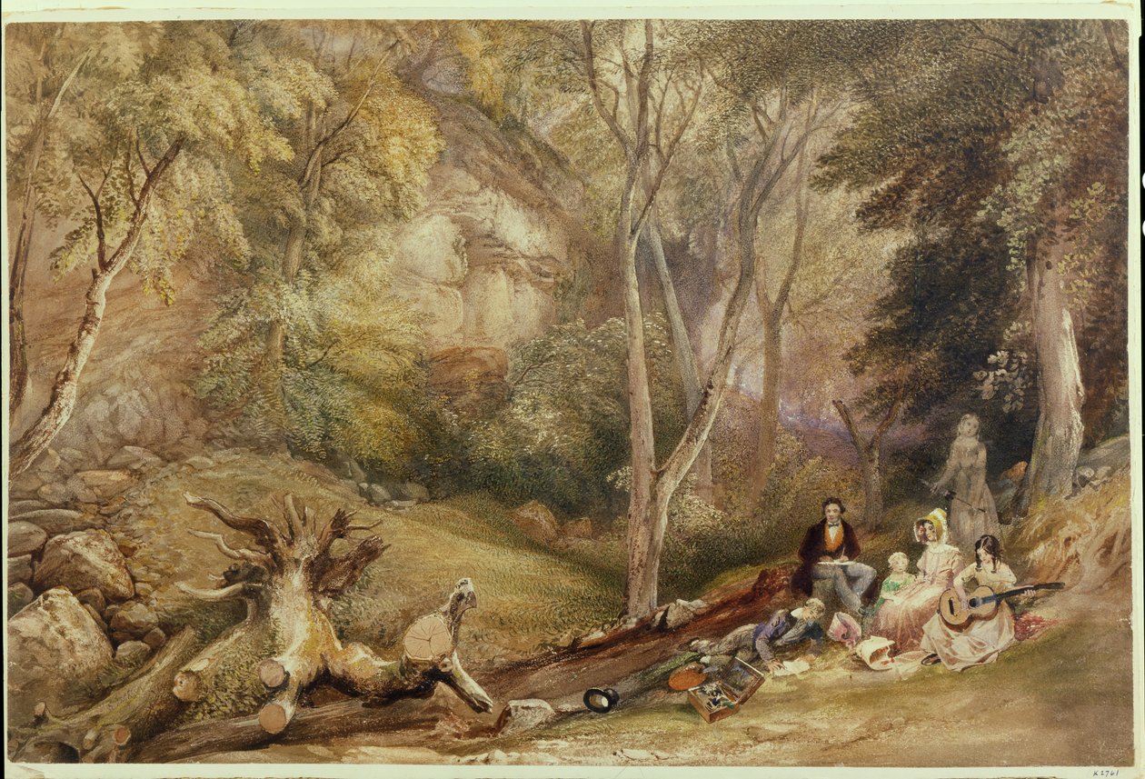 A Sketching Party in Leigh Woods, ca. 1830 (blyant, akvarell og kroppsfarge på papir) av Samuel Jackson