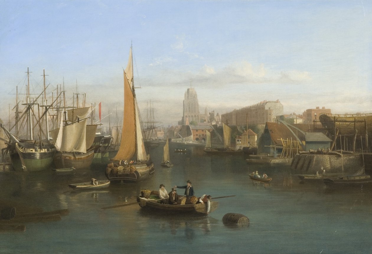 St Mary Redcliffe og Redcliffe Parade fra Prince Street Bridge, ca. 1826 (olje på lerret) av Samuel Jackson