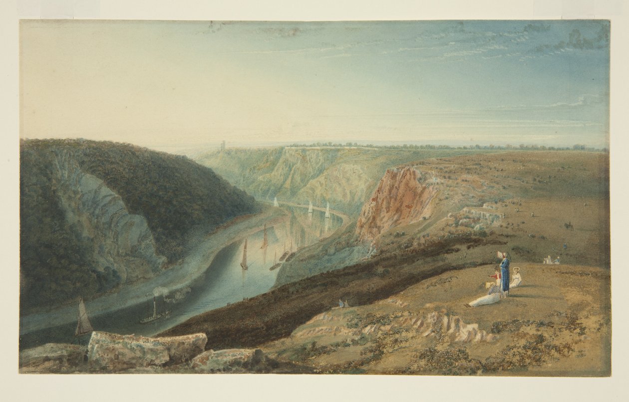 Avon Gorge fra Near Clifton Observatory, ca. 1825 (akvarell og kroppsfarge på papir) av Samuel Jackson
