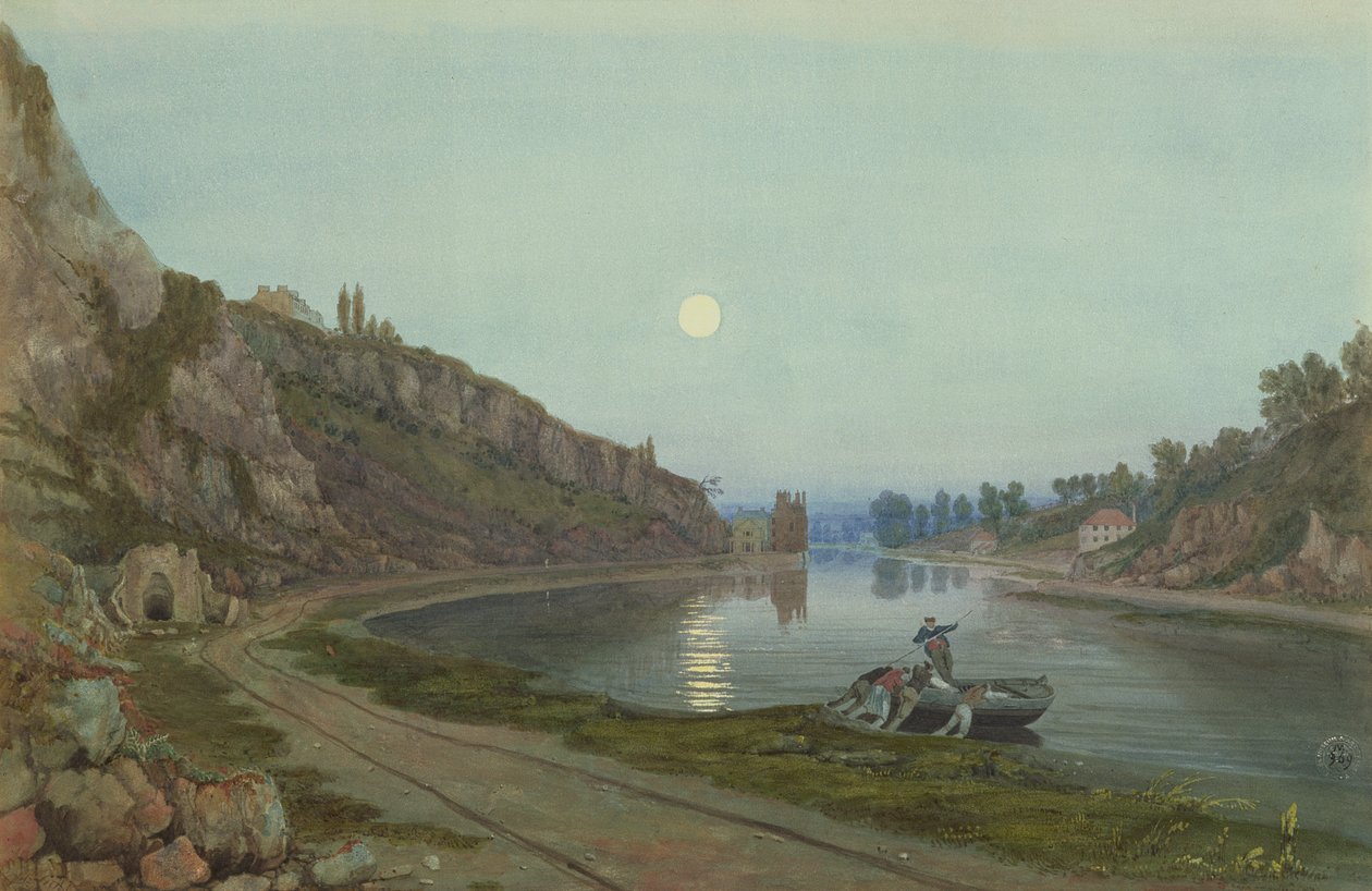 De nye og gamle Hotwell-husene ved måneskinn, ca. 1825 av Samuel Jackson