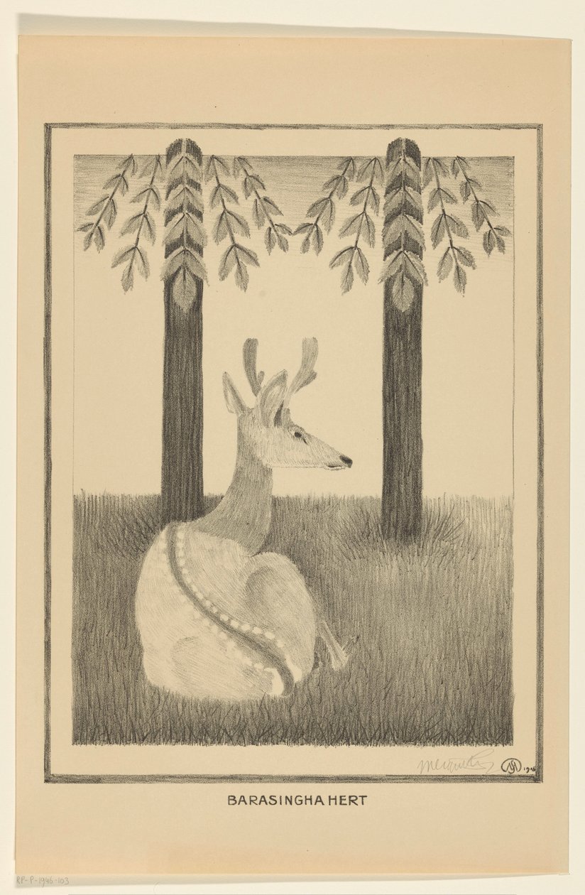 Barasinghahert (original tittel på objekt) av Samuel Jessurun de Mesquita (signed by artist)