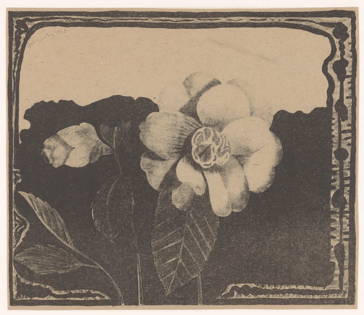 Camellia, etterlot en blomst i knopp av Samuel Jessurun de Mesquita (signed by artist)