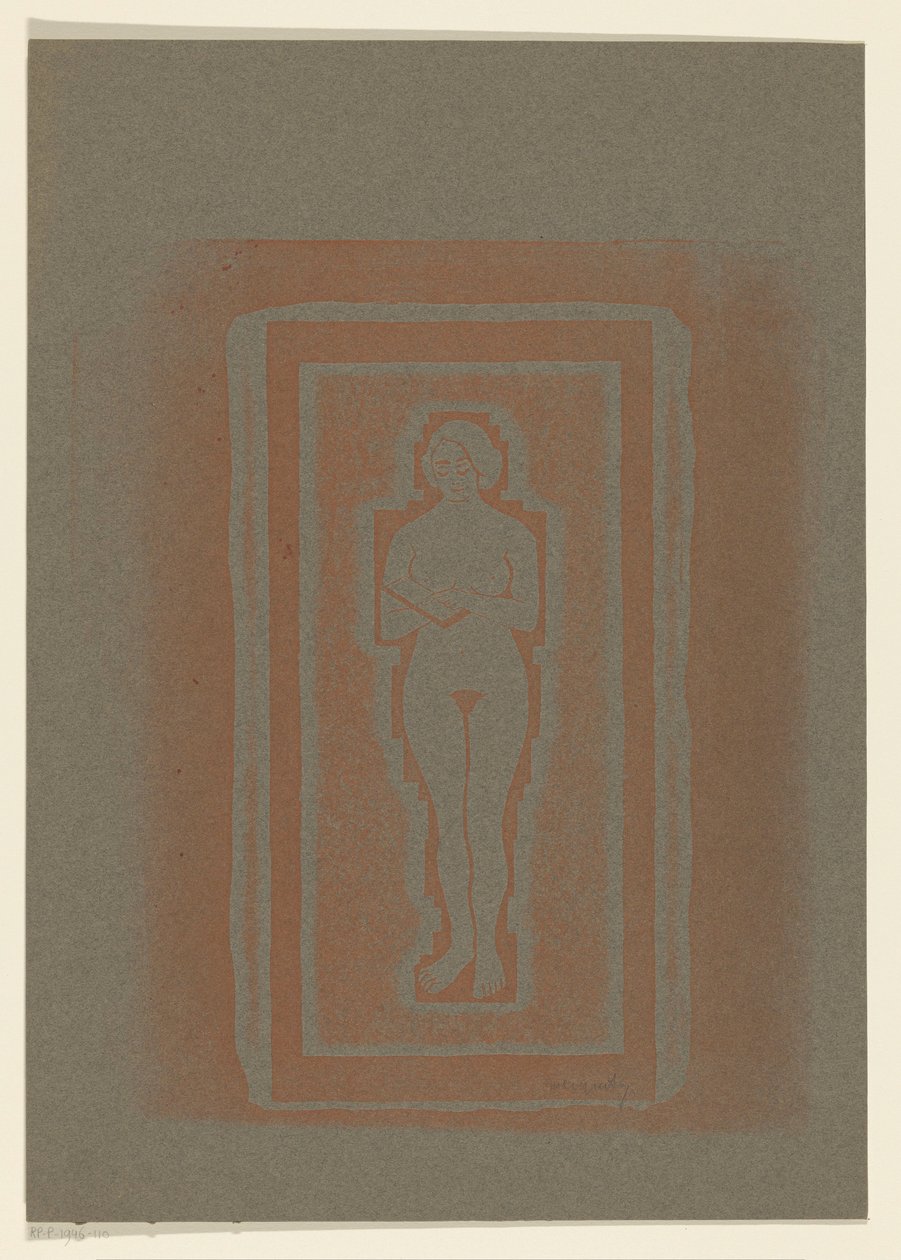 Naken med bok eller steinplate i hånden av Samuel Jessurun de Mesquita (signed by artist)
