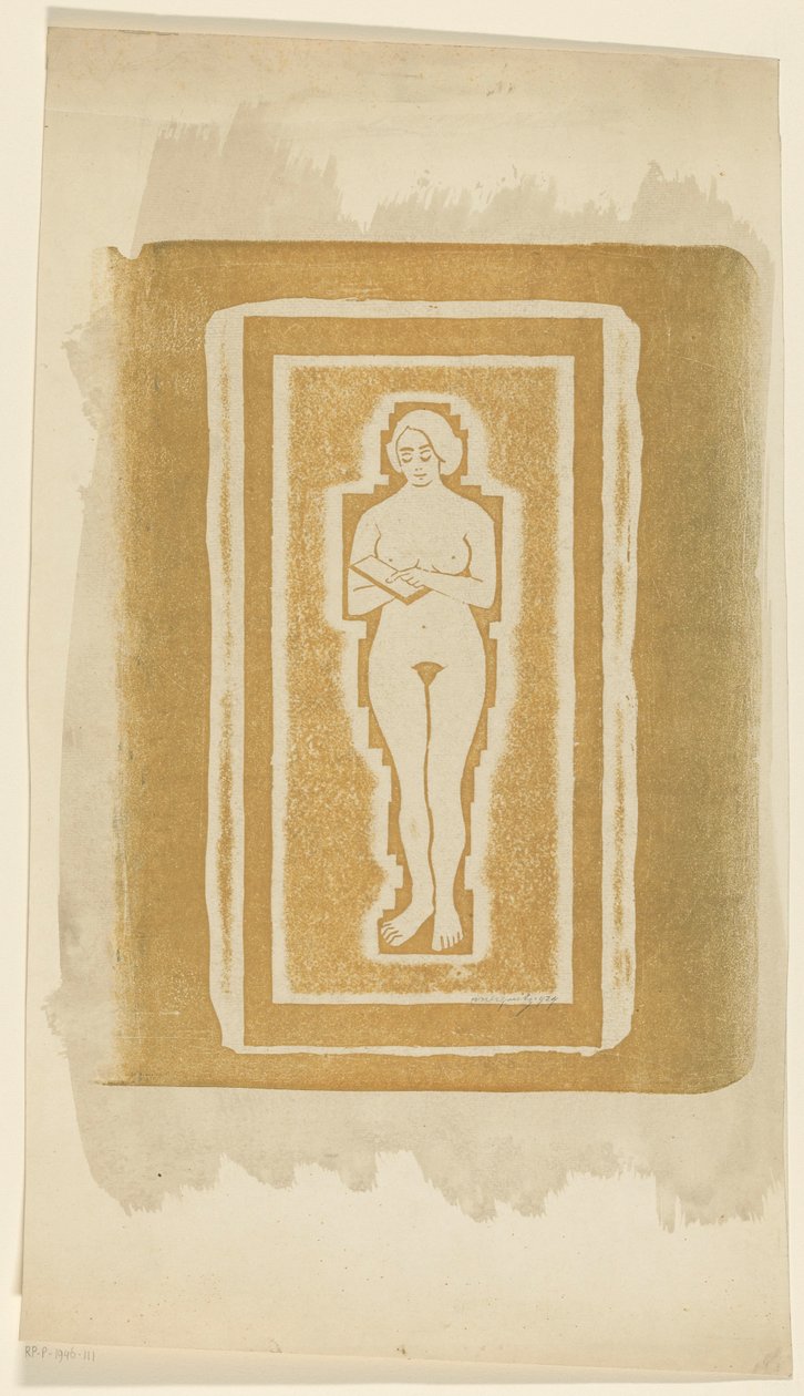 Naken med bok eller steinplate i hånden av Samuel Jessurun de Mesquita (signed by artist)