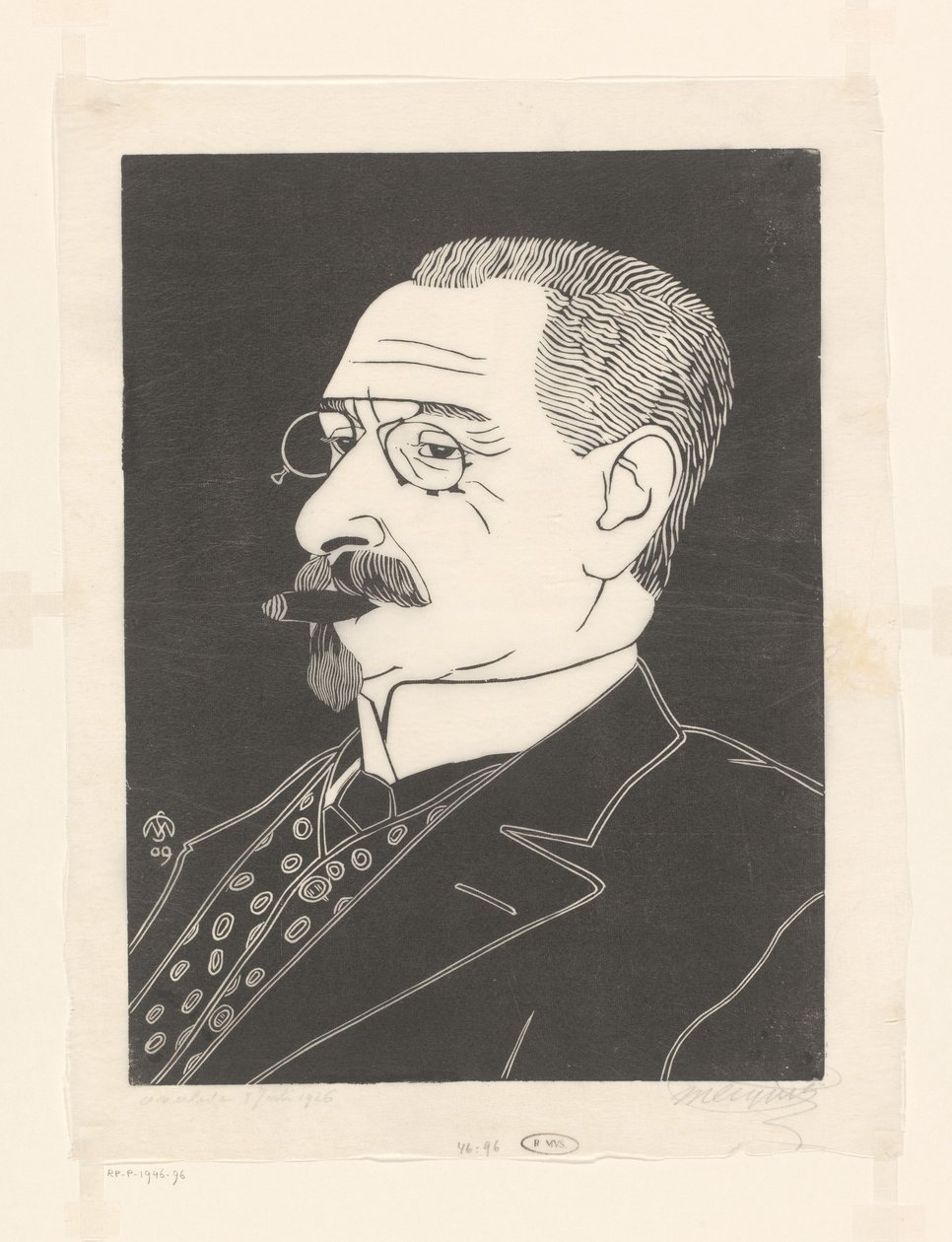 Portrett av en ukjent mann med en sigar av Samuel Jessurun de Mesquita (signed by artist)