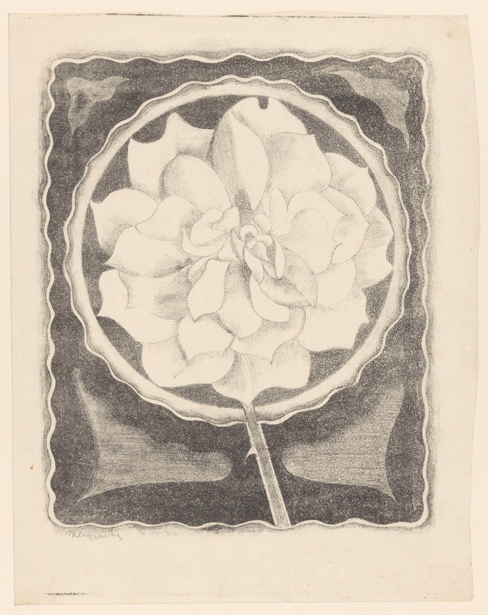 Rose (i sirkel, med bølget kant) av Samuel Jessurun de Mesquita (signed by artist)