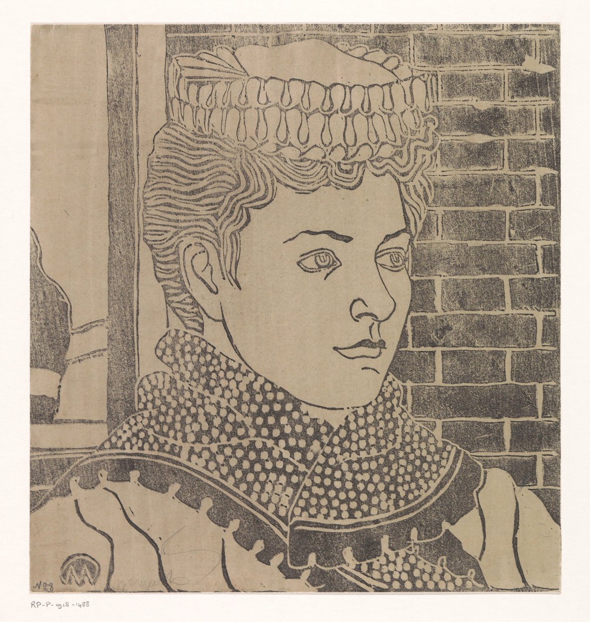 Kvinne med hushjelpshatt av Samuel Jessurun de Mesquita (signed by artist)
