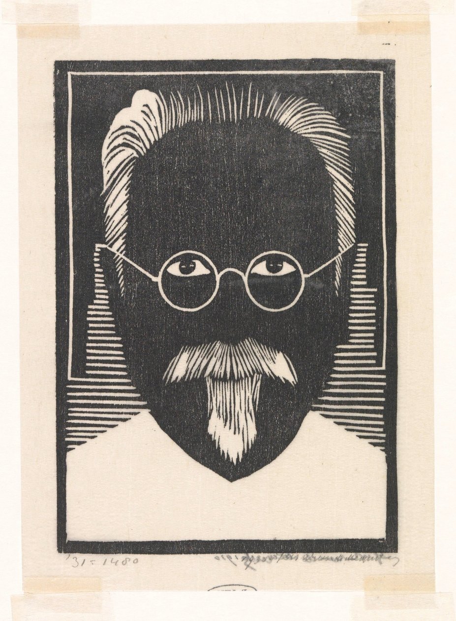 Selvportrett med briller og fippskjegg av Samuel Jessurun de Mesquita (signed by artist)