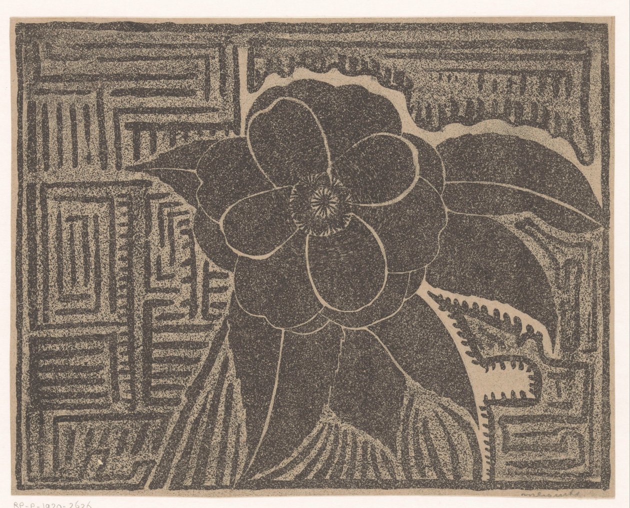 Camellia (svart; rundt et labyrintlignende mønster) av Samuel Jessurun de Mesquita
