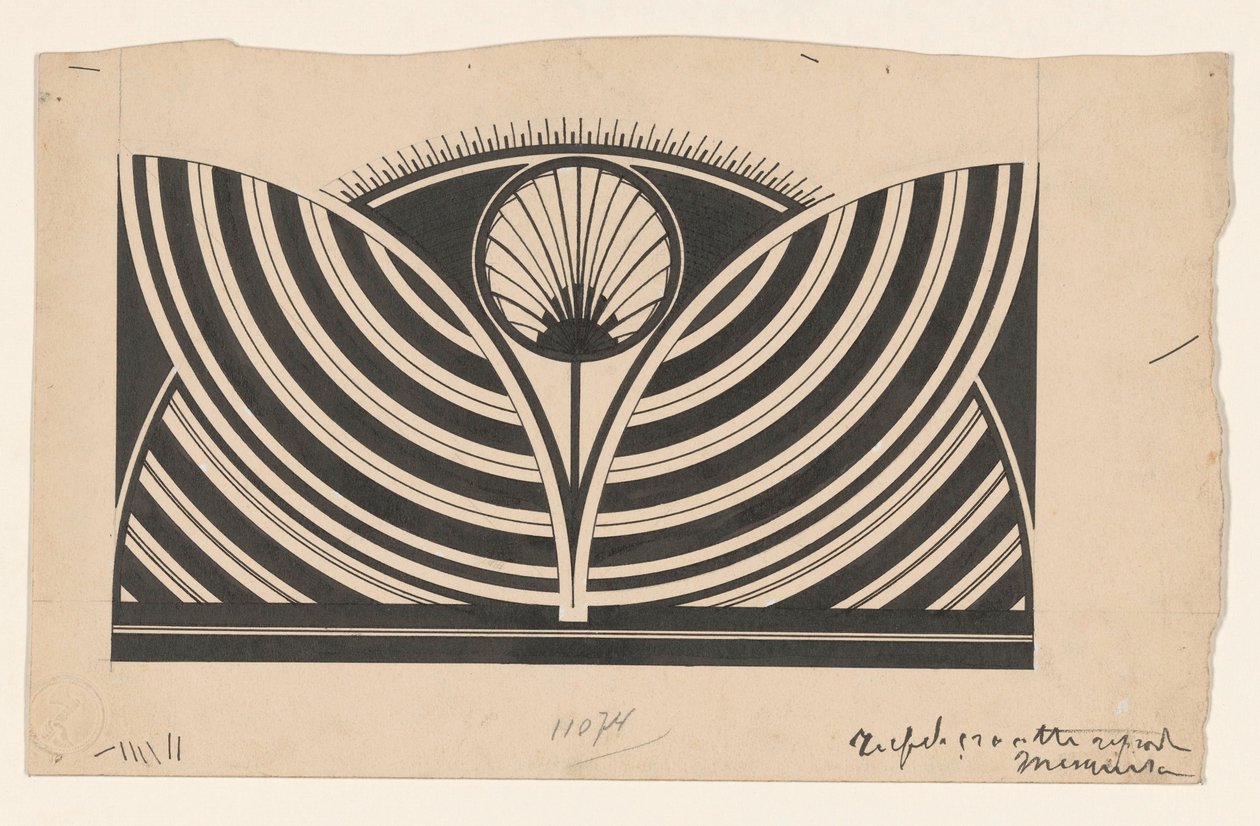 Design for et dekorativt boktrykkstempel av Samuel Jessurun de Mesquita