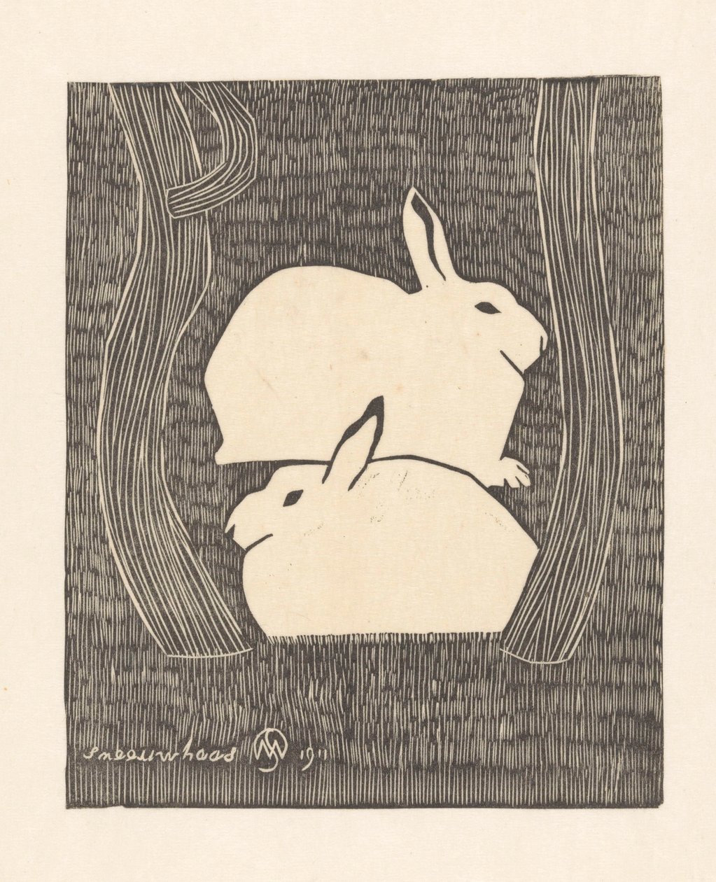 To snøharer Snow Hare (tittel på objekt) av Samuel Jessurun de Mesquita