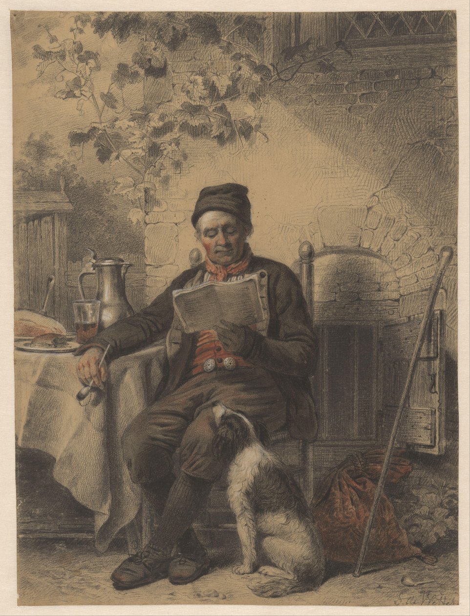 Lesende mann med hund av Samuel Johannes de Vletter