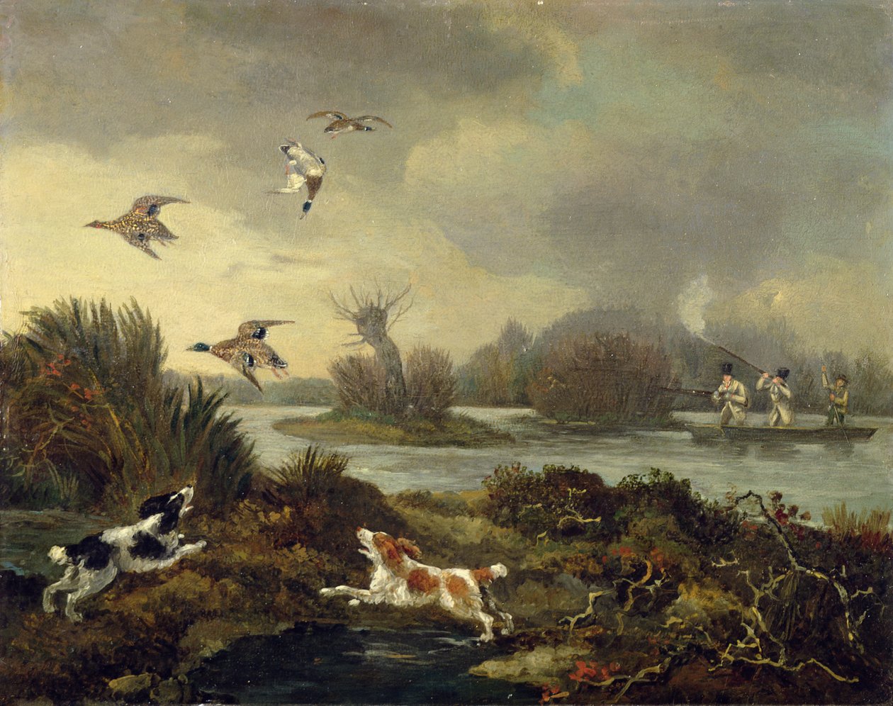 Duck Shooting, ca. 1820-45 (olje på lerret) av Samuel John Egbert Jones