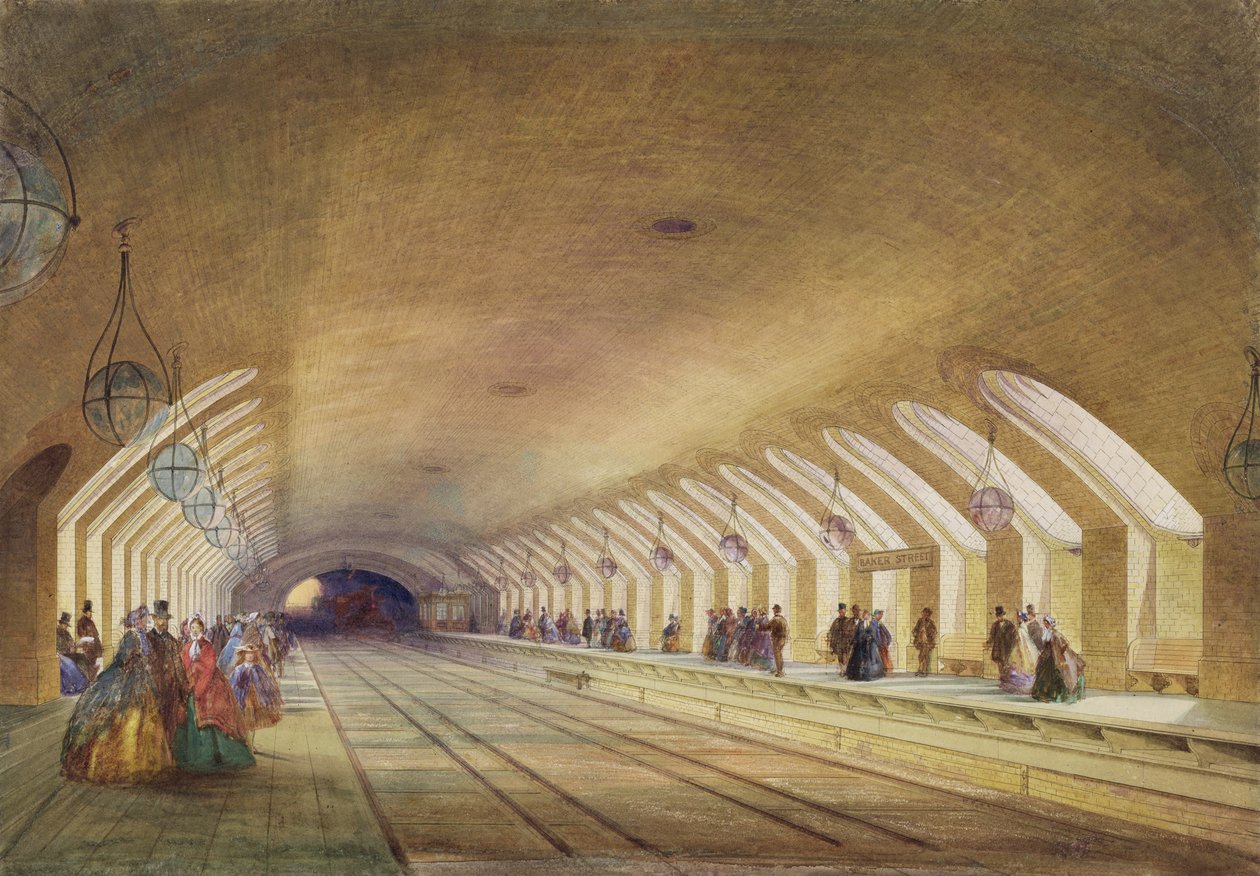 Baker Street Station, 1863 (wc og kroppsfarge med penn og blekk på papir) av Samuel John Hodson