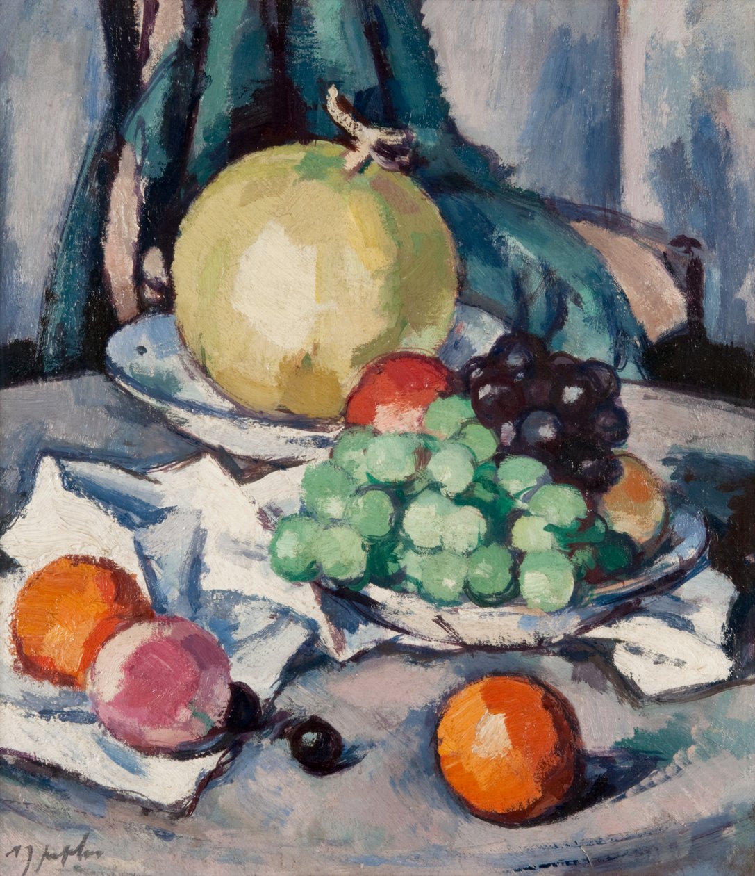 Blandet frukt - melon, druer og epler, ca. 1926 (olje på lerret) av Samuel John Peploe