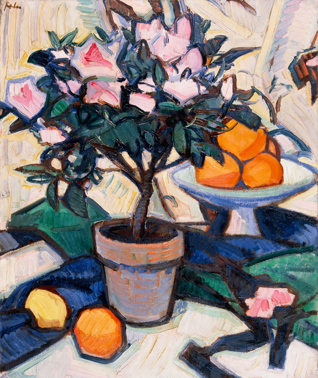 Rosa Azalea og appelsiner, ca. 1913 av Samuel John Peploe