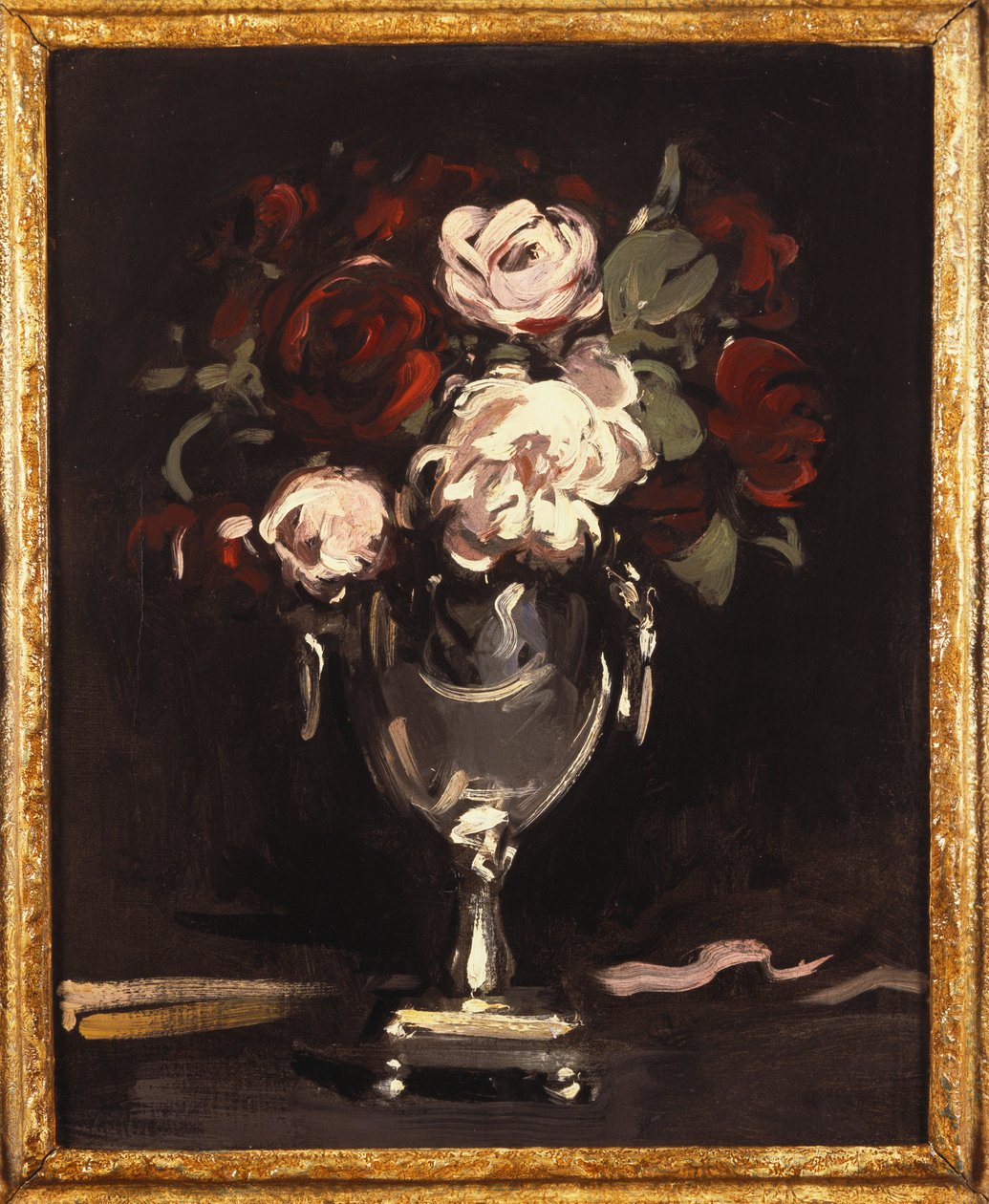Røde og hvite roser i en sølvurne, ca. 1897 av Samuel John Peploe