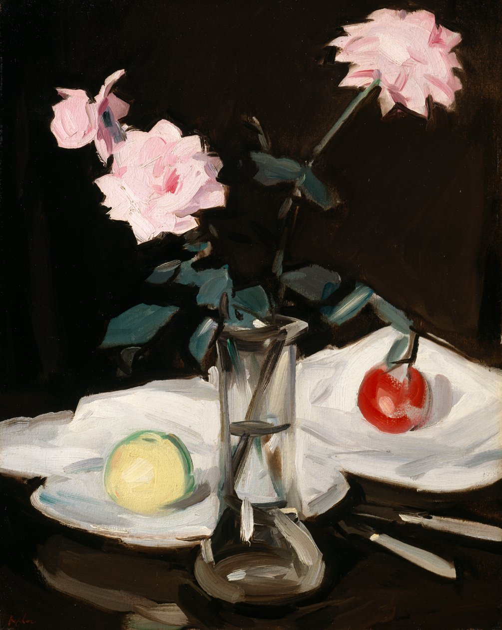 Stilleben, rosa roser (olje på lerret) av Samuel John Peploe