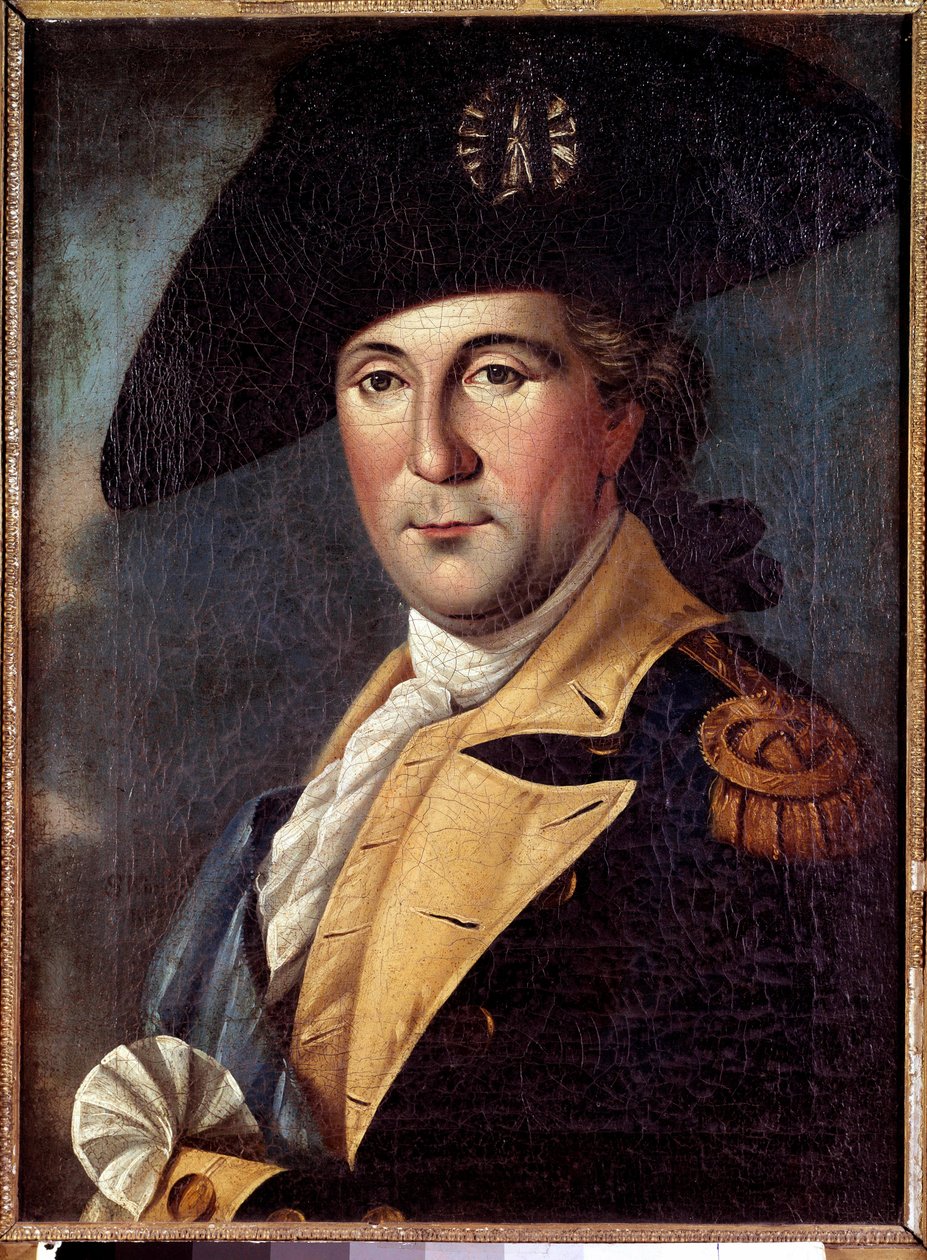 Portrett av George Washington (1732-1789) representant i kostyme Portrett av George Washington (1732-1789) representant i generell drakt, med skjerfet til øverstkommanderende for den kontinentale hæren - Maleri av Samuel King (1748-1819) av Samuel King