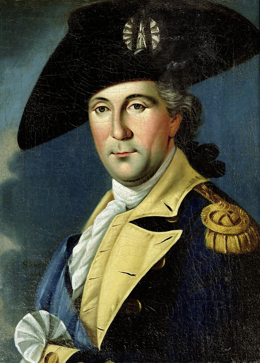 Portrett av George Washington i uniformen til en amerikansk general, mellom 1775 og 1780. av Samuel King