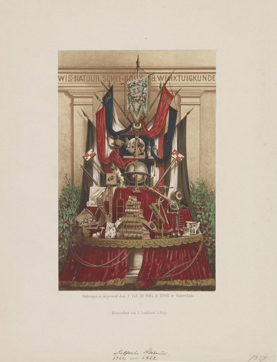 Trofé som dekorasjon ved feiringen av tjueårsjubileet for Delft Academy, 1862 av Samuel Lankhout