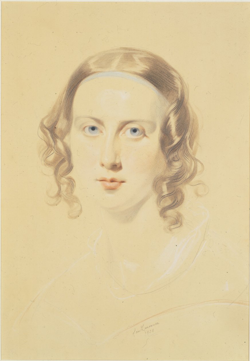 Tidlig portrett av Catherine Dickens, 1838 (kritt, fargestift og blyant på papir) av Samuel Laurence