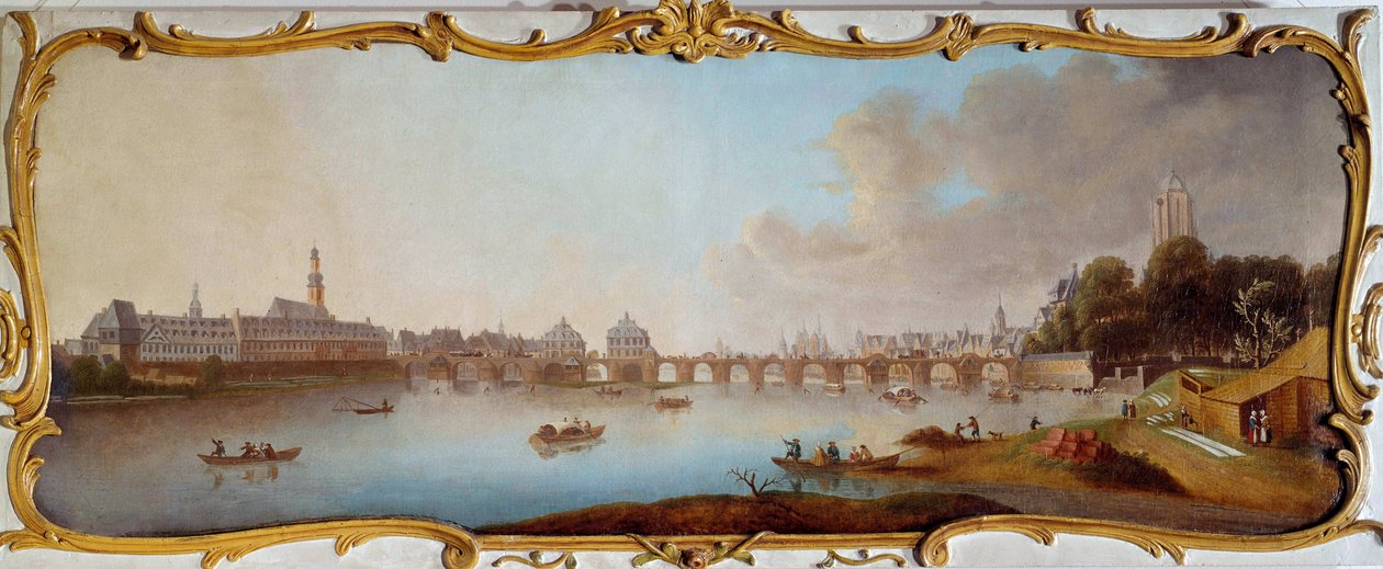 Utsikt over Frankfurt City Panorama fra Frankfurt am Main i Tyskland. Maleri av Samuel Mund (1724-1794) Frankfurt fra 1700-tallet, historisk museum av Samuel Mund