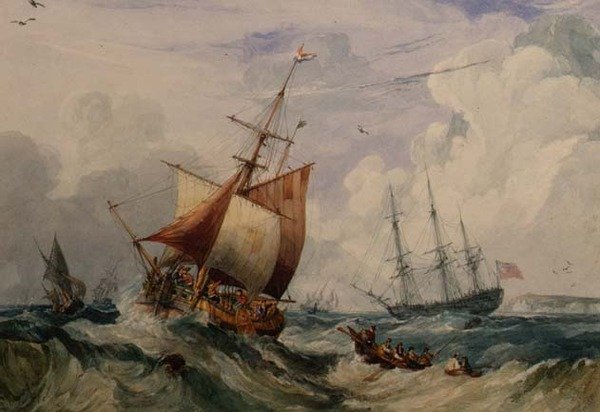 En fransk fiskesmell i en dønning utenfor Dover (akvarell) av Samuel Owen
